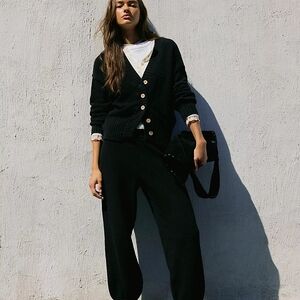Free People Black Hailee Cardigan Sweater Set